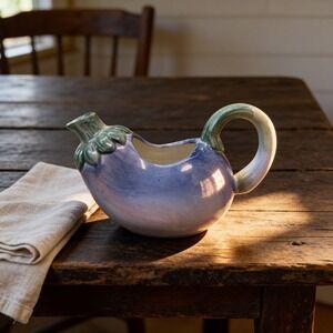 Vintage 1987 FF Eggplant Ceramic Pitcher Creamer Purple Vegetable Figural Decor